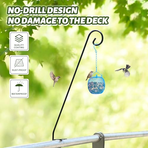 2 Packs Heavy-Duty Deck Hook, Deck Rail Pole,Deck Bird Feeder Pole | Deck Hooks for Railing, Feeders, Plants, Suet Baskets, Wind Chimes, Lanterns ；Patio and Porch Use - size: 28in Long Curled Hook-2 Packs
