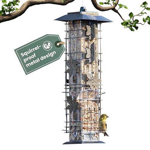Perky-Pet Squirrel-Be-Gone Bird Feeder, 2 lb Seed Capacity | Weight-Activated Squirrel Proof Bird Feeder, Wild Bird Feeder for Outdoors with U-Shaped Perches and Clear Seed Reservoir
