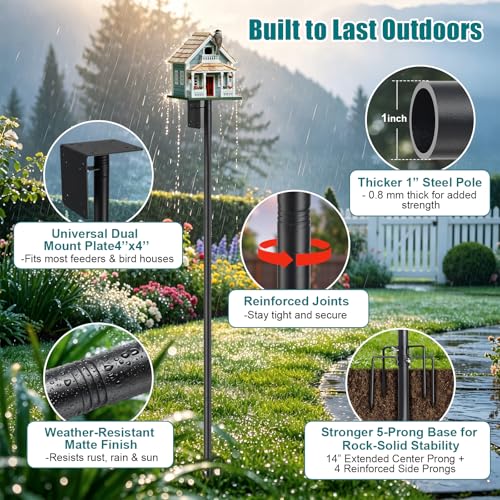 Heavy Duty Bird Feeder Pole - 103" Extra Tall Bird House Stand Outdoor, Anti-Tip Stakes & Stable Mount for Smart Camera Birdfeeder,Bluebird House, BirdBuddy, Birdfy - size: 103 inch