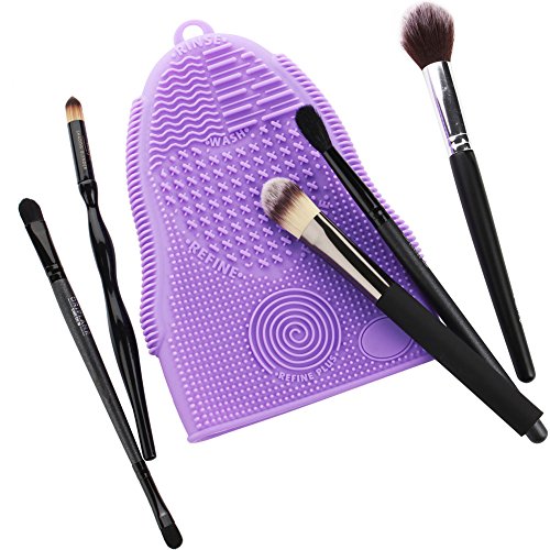 Makeup Brush Cleaner Glove Mat Mitt Silicone Cosmetic Cleaning Scrubber Tool Face Brushes and Eye Brush Washing Pad Purple - color: Pruple