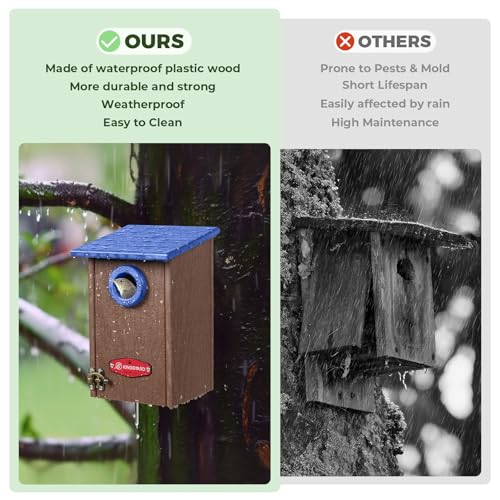 Kingsyard Recycled Plastic Bird House for Outdoors - Weatherproof Wren Bird Nesting with Predator Guard & Air Vents, Blue - color: Blue