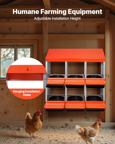 VEVOR 2 Tiers Chicken Nesting Boxes, 6 Compartments, Metal Egg Laying Boxes with Protective Collection Lids, Roll Out Nesting Box, Easy to Assemble, Ideal for Hens, Ducks, Chickens, and Other Poultry - size: 31.3"L x 20.6"W x 31.1"H