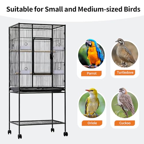 Garvee Large Bird Cage, 54" H Big Bird Cage with Stand for Parakeets Parrots Conures Lovebird Cockatiel Black