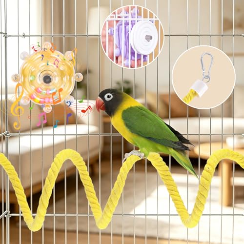 Parakeet Toys Set 8 Pcs Cotton Rope Hanging Swing Colorful Spinning Chewing Standing Perch Parrot Toys Bird Cage Accessories Bird Toy for Lovebird Cockatiel Budgie Finches