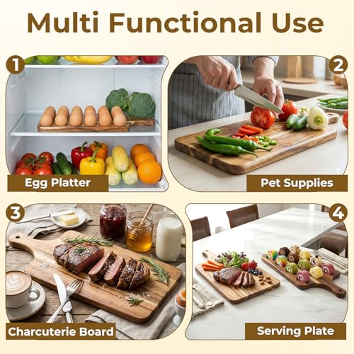Wooden Deviled Egg Platter, Reversible 18-Hole Charcuterie Board Tray | Charcuterie serving board, food safe egg holder, perfect for kitchen countertop, parties, holiday gatherings, holds 18 eggs. - size: 18 holes