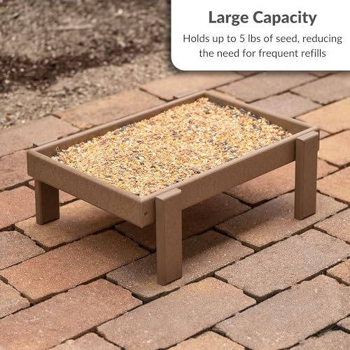 DutchCrafters Recycled Plastic Platform Ground Bird Feeder Tray Made in America (Weathered Wood with Reinforced Mesh Floor),12Wx18Lx6H - color: Weathered Wood with Reinforcement