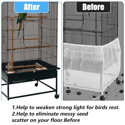 Large Bird Cage Seed Catcher 31 x 118 inches Adjustable Soft Airy Skirt Guard Birdcage Nylon Mesh Net, Birdcage Cover Skirt Seed Guard for Parrot Parakeet Macaw Round Square Cages - color: White
