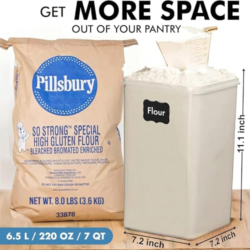 2 PC [7 Qt / 6.5L / 220 Oz] Large Food Storage Containers with Lids Airtight - BPA Free Clear Plastic Kitchen and Pantry Storage Containers for Cereal, Flour, Sugar, Rice - color: Grey - 2 Pack
