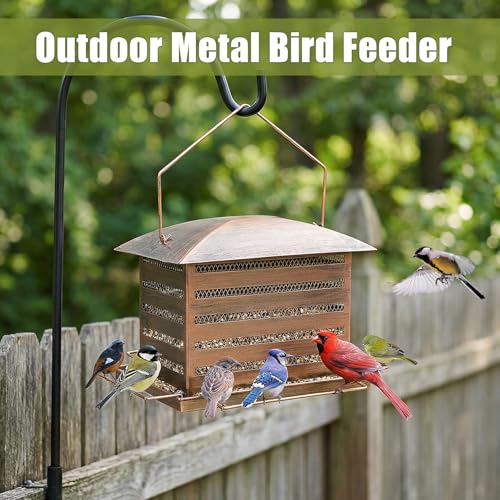 Bird Feeder, 6LB Large Capacity Metal Bird Feeders for Outdoor | Wild Birdfeeder, Heavy Duty, 4 Perches, Sturdy, Easy to Refill, For Garden Yard Outside Decoration - color: Rectangular, 6 lbs