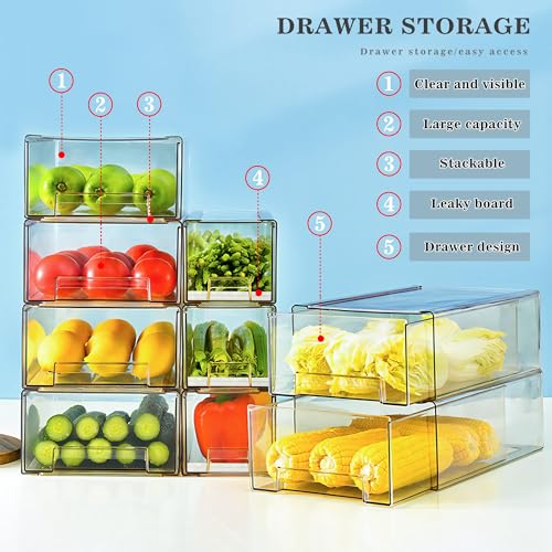 2 Pack Stackable Refrigerator Drawers Pull Out Bins Clear Fridge Drawer Organizer Food Storage Containers Plastic Veggie Fruit Produce Saver for Pantry Kitchen Freezer(M) - style: 2pack-M
