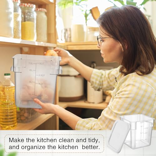 FoldTier 2 Pieces Square Food Storage Containers Polycarbonate Clear food Container with Lid Commercial Storage with Graduations for Commercial Kitchen Dough Marinating Meat(White,8 Qt) - color: White, size: 8 Qt