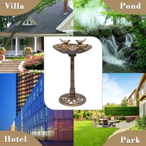 Athena Collection 31.5" Solar Powered Pedestal Bird Bath Fountain, Bronze | Detachable Solar Fountain Broad, 6 Spray Patterns, 5L Water Large Capacity，3 Ground Nails Included for Garden Yard Lawn - color: Bronze
