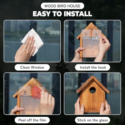 Window Bluebird House for Outside, Birdhouses with Weather Treated | 2 Hanging Hooks, Simple Installation, Easy to Clean, Outdoor Placement, Wild Bird Watching, for Garden, Patio, Fence