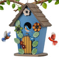 Wooden Bird Houses for Outside,Farmhouse Hanging Blue Birdhouse | Decorative Birdhouses for Outdoors,Bird Box Nest,Humming Bird House for Garden Patio Decor