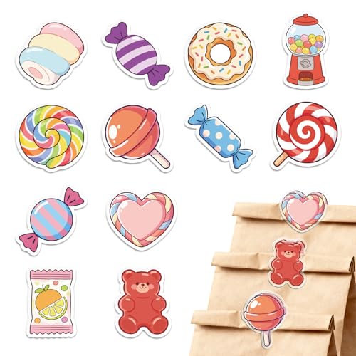 MAYJOYDIY 24Pcs 12 Styles Candy Donut Acrylic Chip Clips Lollipop Marshmallow Twist Bag Sealer Sealing Closures Cute Bear Gumball Machine Bag Clips for Food Storage Airtight Seal Grip - style: Candy