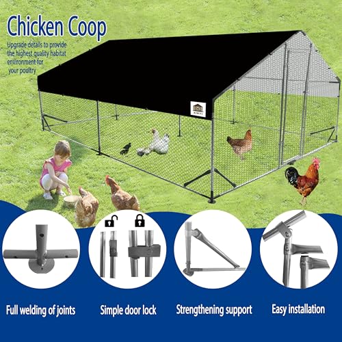 Chicken Runs for Yard with Cover, Metal Chicken Coop, Upgraded Anti-UV 180g/㎡ PE Cloth & 1.1mm Thickened PVC-Coated Hexagonal Chicken Wire Mesh & More Galvanized Steel Standpipes,13.1×9.8×6.4FT - size: 157.0"L x 118.0"W x 77.0"H