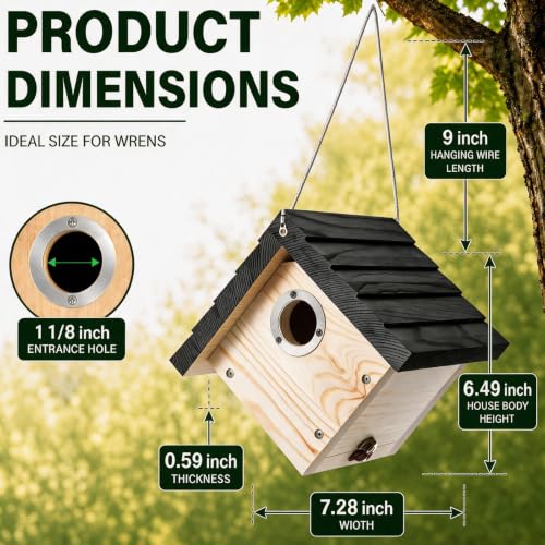 Hanging Wren Bird Houses for Outside,Wren House Bird Nesting Box with Ventilated Holes,1-1/8''Entrance Hole Durable Pine,Bird Houses for Outdoors Shelter in Backyard Garden Patio,black-1pc - color: black-1pc