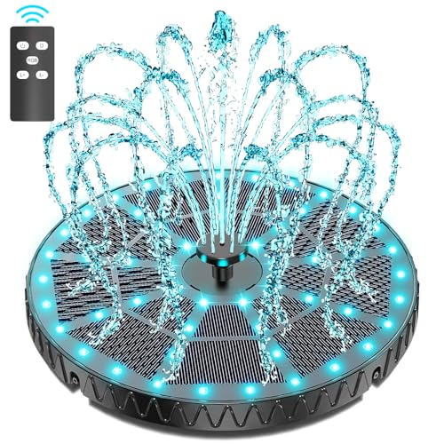 Yzert Remote Solar Fountain Adjust Spray Height with Fantastic Colorful Lights, 2026 6W Solar Bird Bath with 4000 mAh Battery, Solar Water Fountain Pump for Outdoor, Garden Decor, Pond, Pool (54LEDs) - color: 54leds
