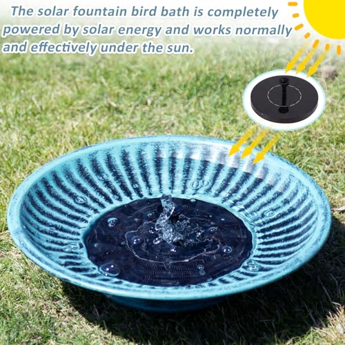 12.3" Solar Bird Bath Bowl,Metal Solar Bird Bath Fountains for Outdoors | Solar Fountain for Birdbath,Garden Bird Bath,Bird Bath Bubbler for Garden Patio Decor (Blue) - color: A-blue and Black