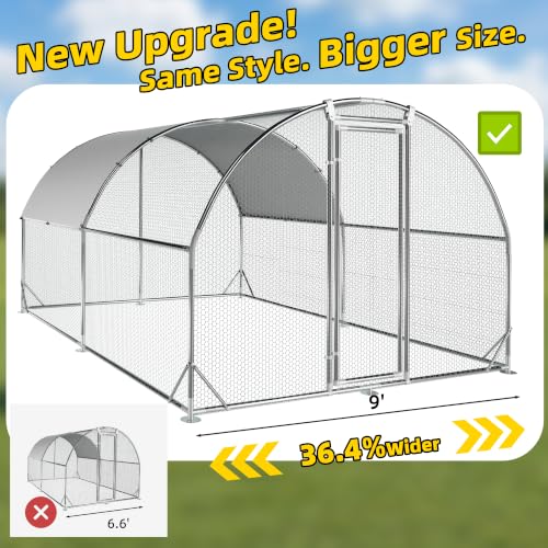 Large Metal Chicken Coop Round Top Upgrade Tri-Supporting Wire Mesh Chicken Run,Chicken Pen with Water-Resident and Anti-UV Cover,Duck Rabbit House Outdoor (13'L x 9'W x 6.5'H) - size: 156.0"L x 108.0"W x 78.0"H