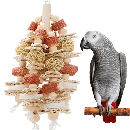 Bird Toys，17.5 Inches Parrot Toy for Chewing | Natural Corn Cob, Loofah Slices, Can Be Hung in Large and Medium-Sized Parrot Cages