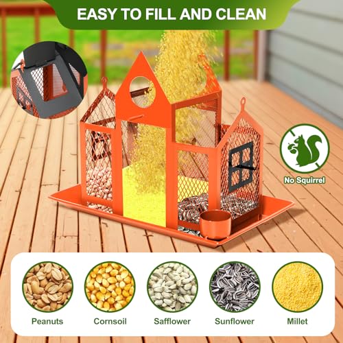 Solar Bird Feeders for Outdoors Hanging, Bird Houses for Outside | Orange,Wild Metal Bird Feeder,7LBS Large Capacity with Water Cup,Squirrel Proof Cardinal Bird feeder,Gift for Bird Lovers - color: Orange