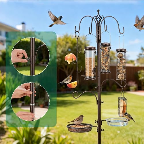 Bird Feeding Station Kit Pole Wild Bird Feeder Hanging Planter Hanger Multi Feeder Hanging with Metal Suet Feeder Bird Bath for Attracting Wild Birds - size: 94 Inch