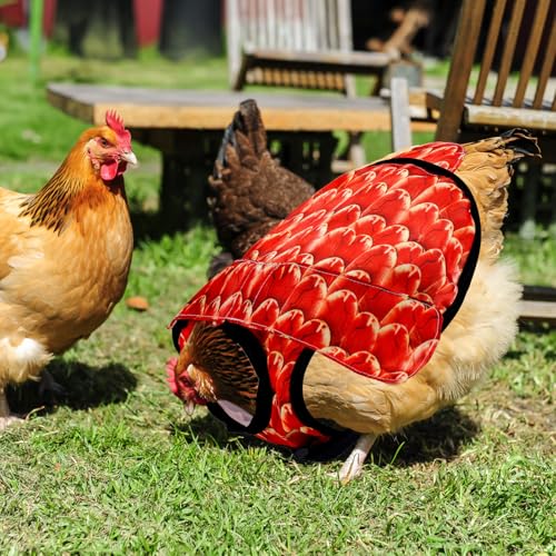 Chicken Saddles for Hens, Chicken Apron Back Protector Hen Mating Saddle Back Cover with Adjustable Shoulder Straps for Hens Pecking & Mating Protection (Red)