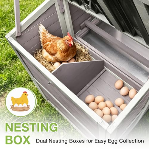 GUTINNEEN Large Mobile Chicken Coop with Run, Wooden Outdoor Hen House with Wheels & Handle, Weatherproof Roof, Nesting Box, Pull-Out Tray, Secure Lock for Outdoor Chickens Ducks - size: 74.9"L x 26.0"W x 39.4"H