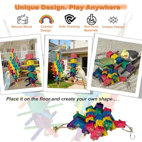 Parrot Chew Toys 2Pcs Natural Colorful Wood Blocks for Small Medium Birds - size: Small to Medium-Sized Birds