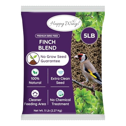 Happy Wings Finch Blend Bird Food - Mix of Sunflower Hearts/Kernels and Nyjer, 5 Pounds - No Grow Seed - For Wild Birds - size: 5 Pound (Pack of 1)