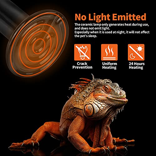 LUCKY HERP 50W Ceramic Heat Emitter, Reptile Heat Bulbs, Ceramic Heat Lamp for Reptiles, Amphibian, Chicken, Dog, Cat (2-Pack) - size: 50