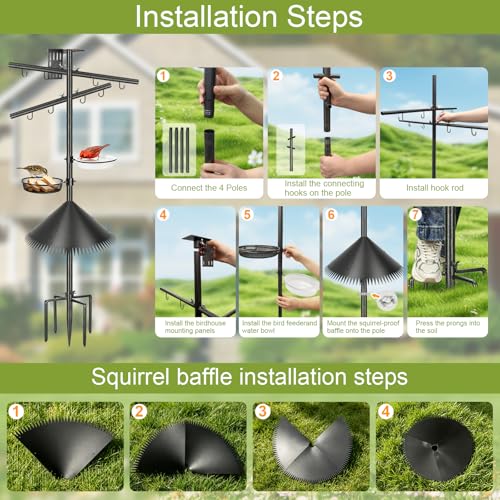 Bird Feeder Pole, 92 Inch Squirrel-Proof Bird Feeder Stand with 8 Hooks, Water Bowl and Mesh Tray, Adjustable Birdhouse Pole, Perfect for Outdoor Garden & Yard - color: Crossbar style