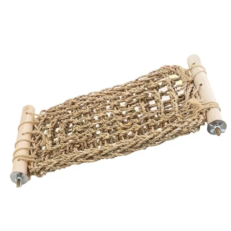 SNBBGTLadder Perch for Cage,Bird Water Grass Net Hammock Toy,Natural Hand-Woven Parrot Net Climbing Chewing Hammock,Suitable for Various Parrots，Natural. ﻿
