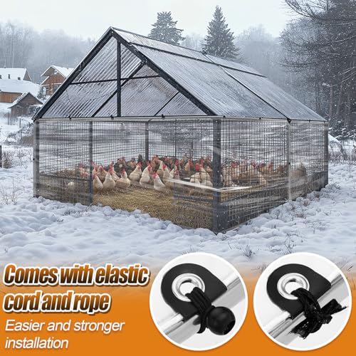 MEWTOGO 3x10ft Chicken Coop Covers Accessories for Winter | Easy to Install & Waterproof Chicken Run Tarp, with Elastic Cords & Rope - size: 3x10ft