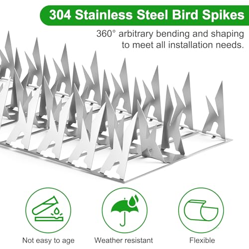 20 Pack Stainless Steel Squirrel Spikes for Bird Feeder, 20 FT Squirrel Spikes for Bird Feeder Pole, Keep Squirrels, Raccoon Away, for Wall Fence Garden Roof Yard, Easy to Install - size: 20FT