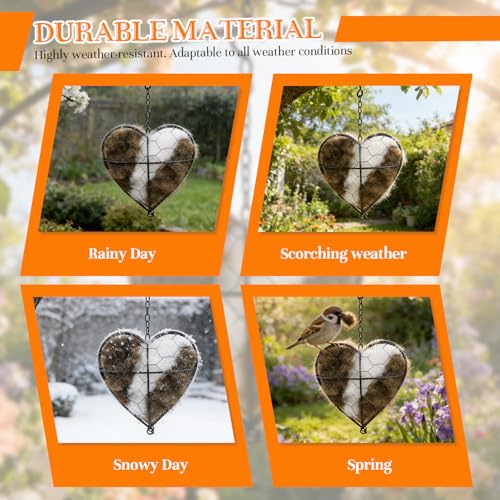 Handmade Alpaca Fiber Bird Nesting Heart, Birds Nests Material Holder, Hummingbird Houses Nest Boxes, Winter Tree Shelter for Wild Birds, Gifts for Outside Garden Art Birdhouse, Birds Lovers (1)