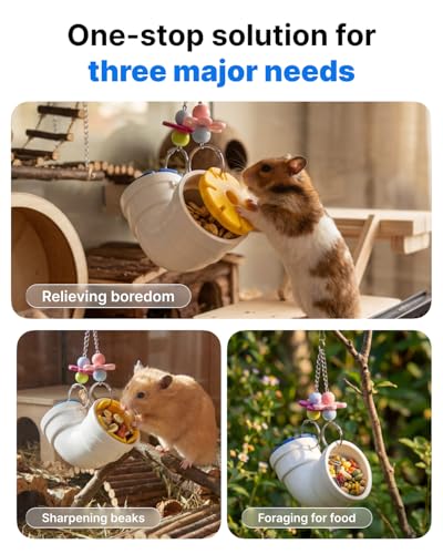 2 PCS Hanging Foraging Chew Toy Interactive Treat Dispenser, Small Animal Cage Enrichment Puzzle Feeder for Rats, Guinea Pigs, Bird,Easy to Disassemble & Clean