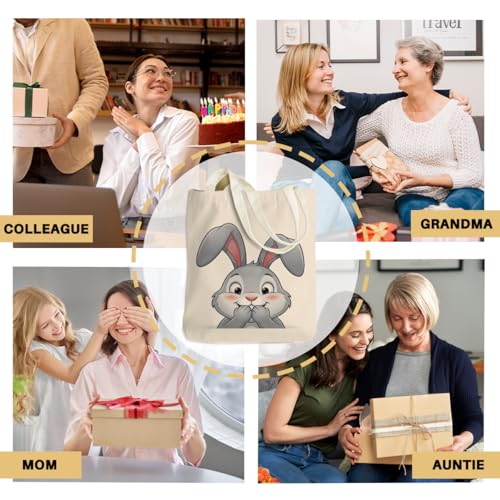 Cartoon Canvas Tote Bag, Gifts for Women Men Birthday Christmas Reusable Tote Shoulder Bag for Grocery Shopping 01 - color: Rabbit 472