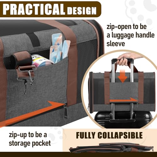 GAPZER Large Cat Carrier Soft, Collapsible Travel Pet Carry Bag, Small Dogs | Large Kitty Cat 20 lbs Maine Coon, Top Load Transport Small Puppy Dog Kennel, Yorkie Little Dog 10lbs, Ventilation Brown - color: Dark Grey-Brown