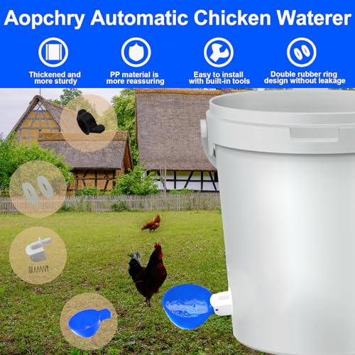 8 Pack Automatic Chicken Waterer, Blue Chicken Water Feeder Cups Suitable for Various Poultry, Cup Body Deepened Double Rubber Ring No Leakage, with Mounting Hole Opener - color: Blue, size: 8-Pack