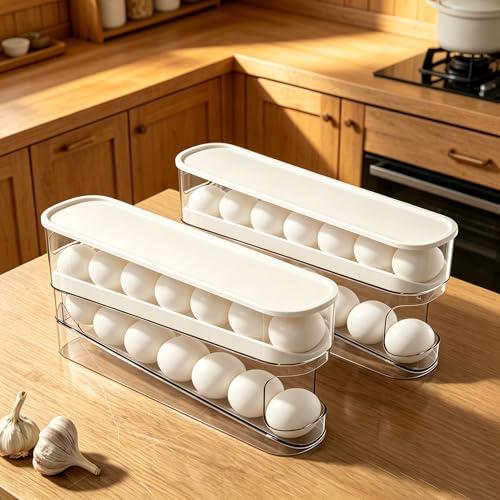 WACOI Auto Rolling Fridge Egg Organizer, Space Saving Eggs Dispenser for Refrigerator Storager, Home Egg Holder, 1 pack - size: 1 Pack