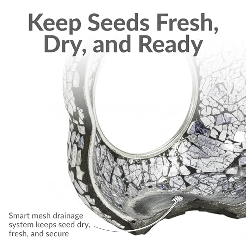 Sunnydaze Mosaic Glass Bird Feeder, Fly-Through, Mirrored Diamond Flower | 10" Small Unique Hanging Bird Feeder for Outdoors, Drainage Hole, Weather-Resistant, Birdfeeder for Cardinals, Jays, Finches - color: Mirrored Diamond Flower