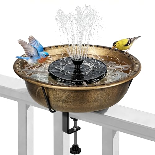 VIVOHOME Deck-Mounted Bird Bath with Solar Fountain, 13-Inch Bowl, Copper | Solar-Powered Pump, Weather-Resistant ABS, Adjustable Metal Clamp, for Railing/Fence/Balcony, Bird-Friendly, Easy to Clean - color: Copper, size: Birdbath with Fountain