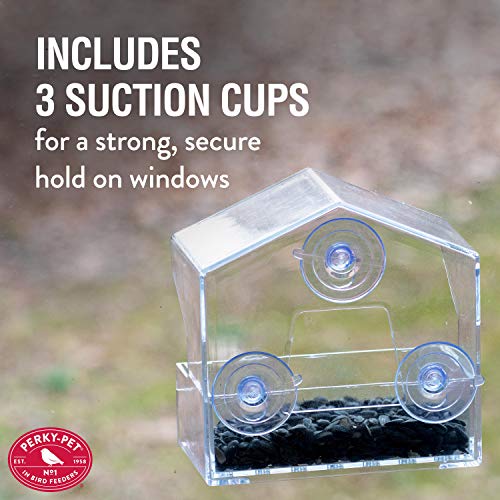Perky-Pet Clear Outdoor Window Bird Feeder with Strong Suction Cups – 1/2 Lb Seed Capacity - Perky Pet 345 - Entertaining Bird Feeding - Watch Birds Eat Seeds - size: .5 LB Capacity