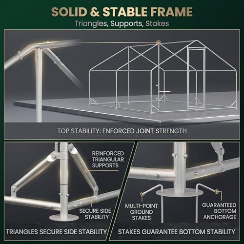 Metal Chicken Coop with Hardware Cloth, Walk-in Poultry Cage for Hen Duck | Hardware Cloth, Solar Light Included, UV-Resistant Waterproof Cover, Large Walk-in Space for 15-20 Birds - size: 156.2"L x 118.4"W x 78.0"H