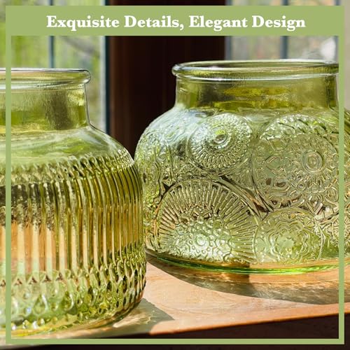Decorative Green Glass Jars with Airtight Wooden Lids 2 pack, 25.4 fl. oz | Wide mouth vintage storage canister, kitchen pantry bathroom organization, coffee sugar tea cookie candy candle vase gift - size: 25.4 Ounces, style: Green 2pc