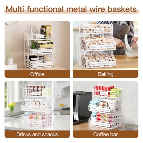 Egg Basket, Stackable Wall Mount Egg Holder Countertop with Weekday Labels | Rustproof carbon steel basket with adjustable dividers, ideal for backyard poultry, small kitchen & pantry storage, 1T White - color: White, size: 1-Tier（with DIY labels）