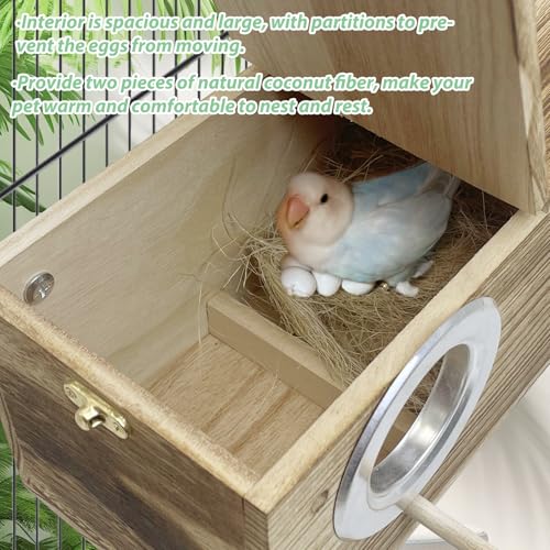 PINVNBY Parakeet Nesting Box, Carbonized Wood Bird Box, Wood Breeding Box for Birds, Budgie Lovebirds Conure Finch Parrot Canary (M: 9.8 x 5.3 x 5.3 inch) - size: M: 9.84 x 5.3 x 5.3 inches