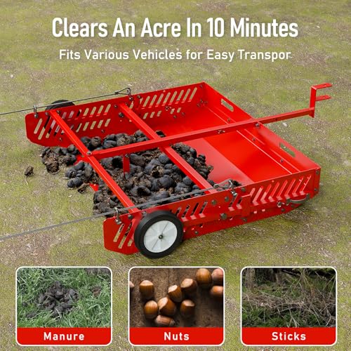 Efficraft Replaces Manure Fork 2-in-1 Manure Scoop & Tow Behind Trailer, Yard Sweeper for Horse Manure - Heavy Duty Drag Manure Collector, | 2-in-1 manure scoop and tow-behind trailer with tow-ball and drawbar pin connections for paddock and yard cleanup.